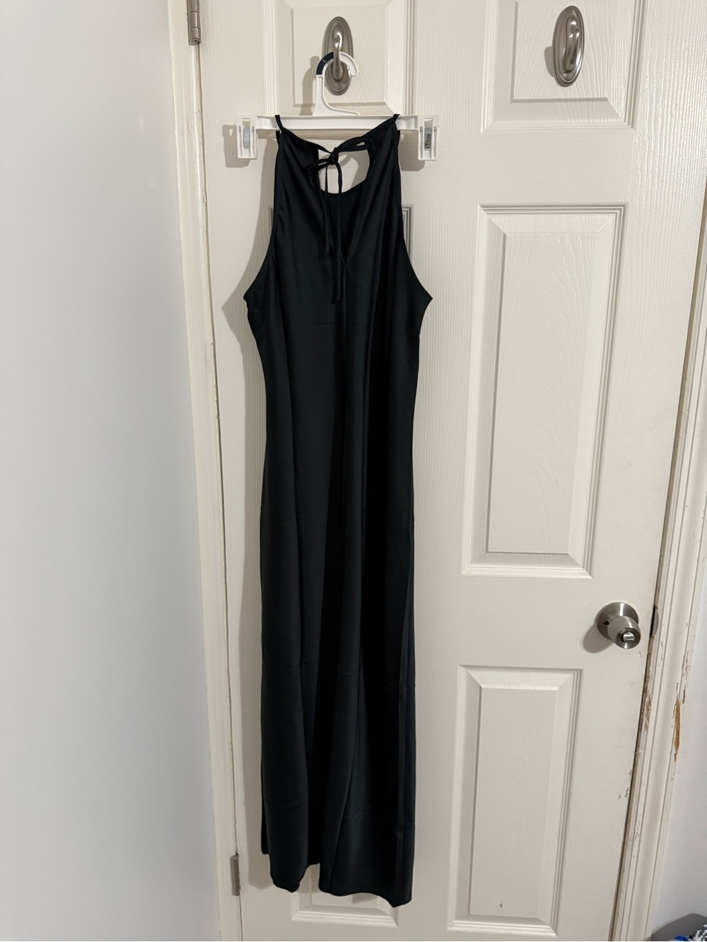 Black Silky Racerback Maxi Dress with Tie